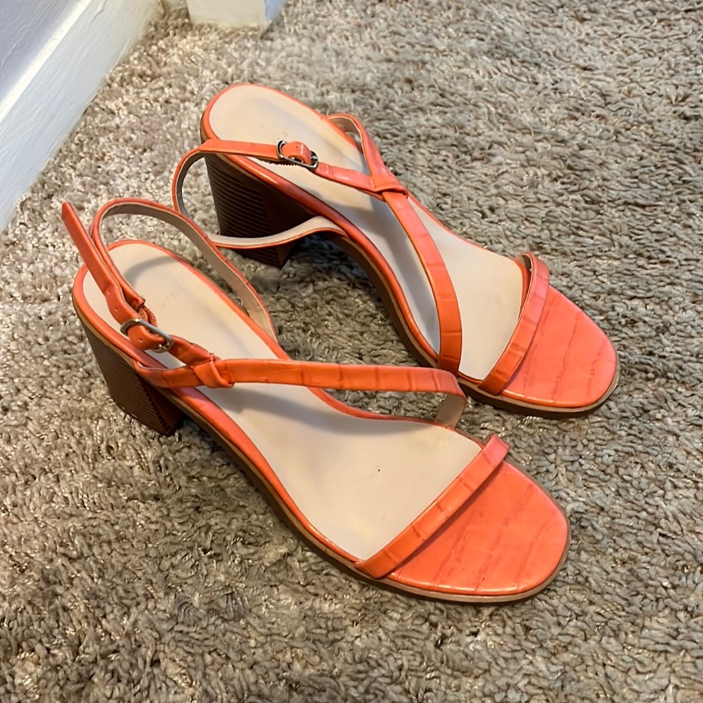 Halston orange croc leather orange block heels